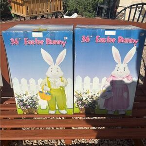 36" Vintage Easter Bunny Pair - Pastel Green & Pink